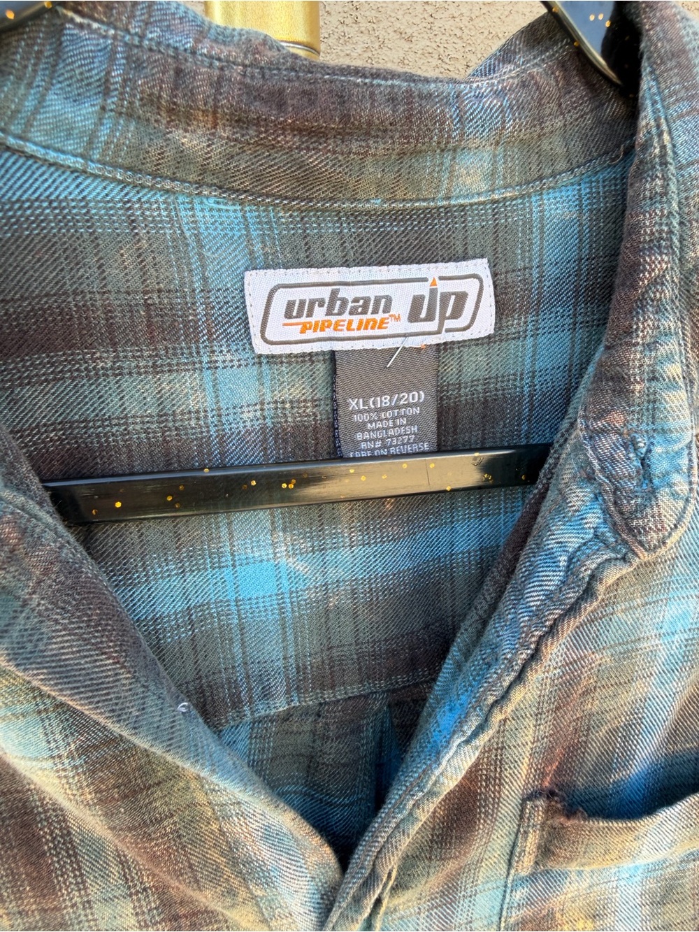 Y2K Blue Brown Plaid Flannel Distressed Bleach Grunge Button Collar Fall Shirt - Picture 3 of 8